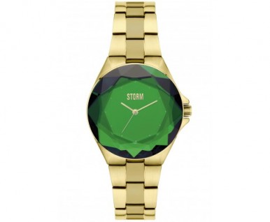 Storm CRYSTANA GOLD GREEN – elevated cut glass – stainless steel – skim strap – water resistant – quartz movement