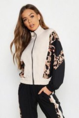 boohoo Woven Leopard Panel Zip Through in Pink ~ glamorous sporty look