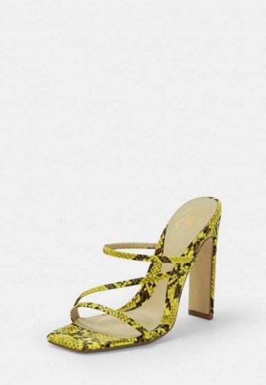 MISSGUIDED yellow snake multi strap mules - flipped