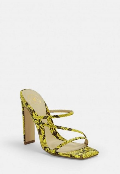 MISSGUIDED yellow snake multi strap mules