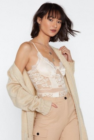 NASTY GAL You Haven’t Seen the Lace of Me Bodysuit in nude – cami strap bodysuits - flipped