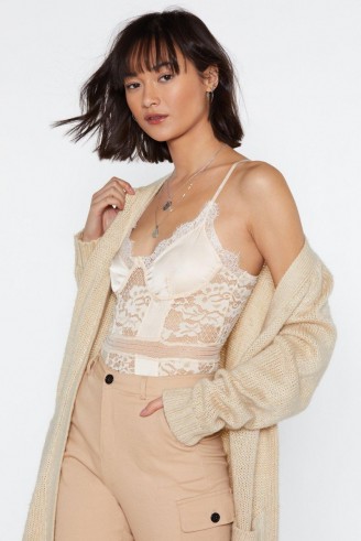 NASTY GAL You Haven’t Seen the Lace of Me Bodysuit in nude – cami strap bodysuits