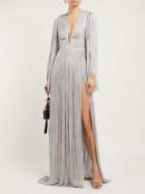 MARIA LUCIA HOHAN Zakiya front slit pleated gown in silver ~ event gowns ~ effortless elegance
