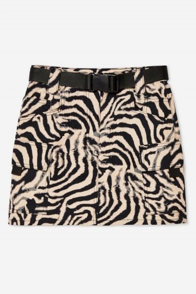 Topshop Zebra Clip Buckle Denim Skirt in Khaki | animal print skirts - flipped