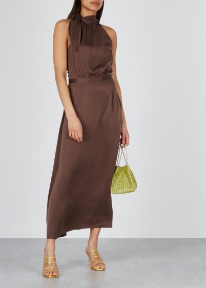 ZIMMERMANN Chocolate halterneck silk dress ~ luxe brown halter dresses - flipped