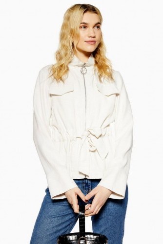 TOPSHOP Zip Belted Jacket in Oatmeal - flipped