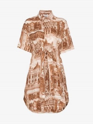 Acne Studios Theatre Print Belted Shirt Dress in Rust - flipped