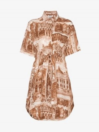 Acne Studios Theatre Print Belted Shirt Dress in Rust