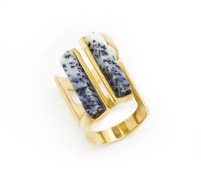 Contemporary style dendritic agate stone ring from stanmorenyc.com. Fashion jewellery | gemstone jewelry | stone of plenty - flipped