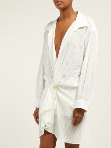 JACQUEMUS Alassio knot-front white cotton-blend dress / contemporary shirt dresses