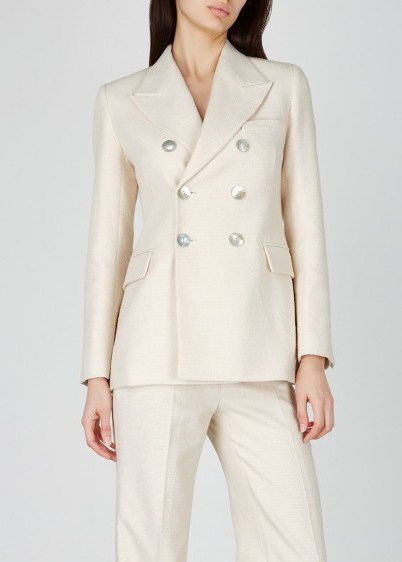 ALEXA CHUNG Ecru double-breasted bouclé blazer ~ neutral jackets with extra style - flipped