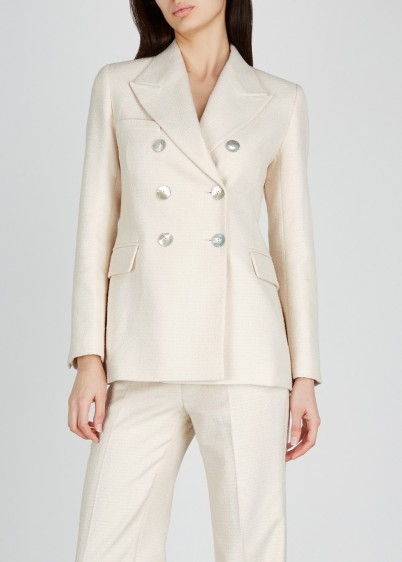 ALEXA CHUNG Ecru double-breasted bouclé blazer ~ neutral jackets with extra style