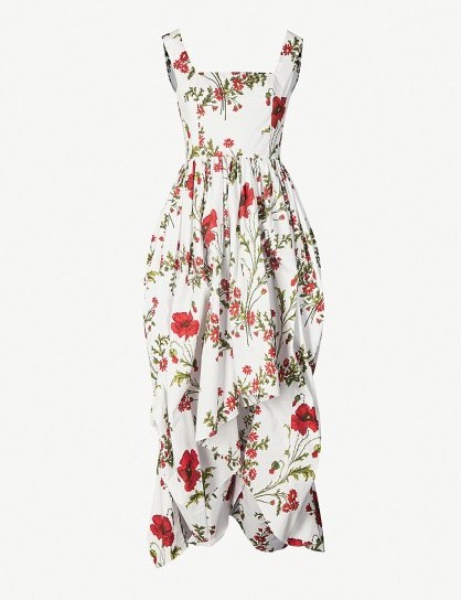 ALEXANDER MCQUEEN Poppy floral-pattern cotton-poplin midi dress in ivory mix ~ summer event wear ~ garden party clothing - flipped