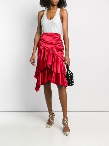 ALEXANDRE VAUTHIER red ruffled silk blend midi skirt - flipped