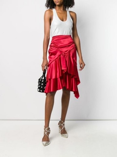 ALEXANDRE VAUTHIER red ruffled silk blend midi skirt