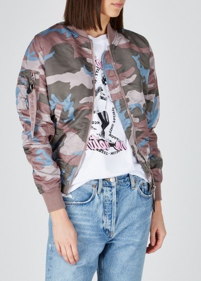 ALPHA INDUSTRIES MA-1 VF camouflage-print bomber jacket in mauve, blue & army-green / camo jackets - flipped