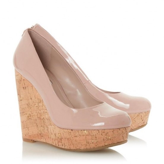DUNE LONDON Alycea Blush Suede Wedge Sandal | high glossy pink wedges - flipped