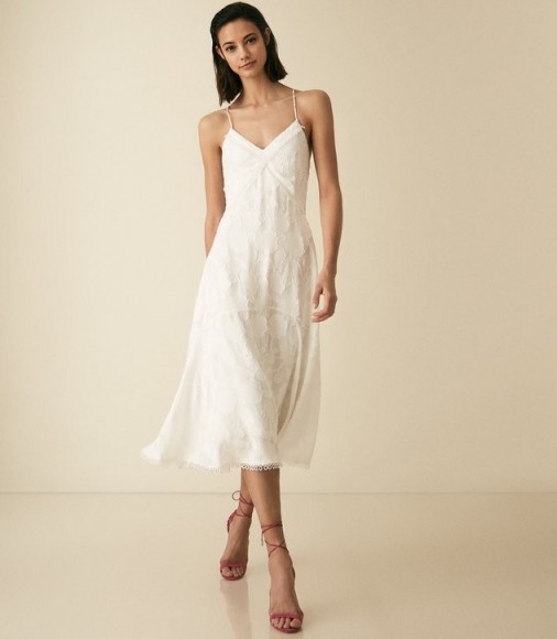 REISS ANIA LACE DETAIL STRAPPY DRESS WHITE ~ feminine skinny cross strap dresses