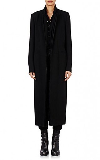 ANN DEMEULEMEESTER Mixed-Fabric Belted Coat – as worn by Kendall Jenner out in Paris, 29 September 2015. Celebrity fashion | designer winter coats | star style | what celebrities wear - flipped