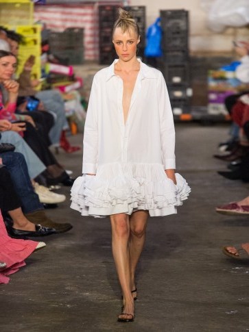 MOLLY GODDARD Annie ruffled-hem cotton dress in white ~ contemporary feminine charm ~ modern shirt dresses - flipped