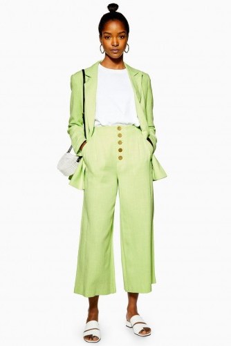 Topshop Apple Green Wide Leg Cropped Trousers with Linen | colours for spring fashion - flipped