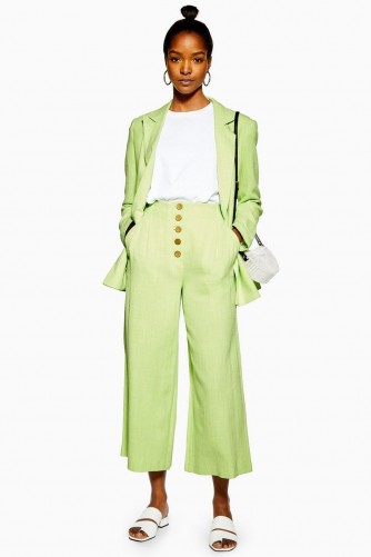 Topshop Apple Green Wide Leg Cropped Trousers with Linen | colours for spring fashion