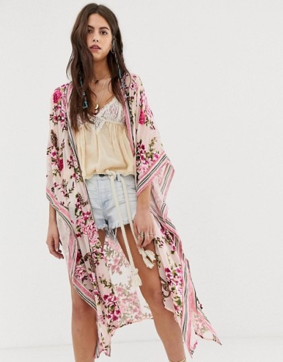 Aratta burnout velvet floral kimono with contrast trim / oriental inspired cover-up