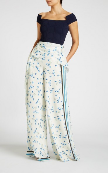 ROLAND MOURET ARGOTT TROUSER in ELECTRIC BLUE DANDELION – floaty and feminine floral trousers