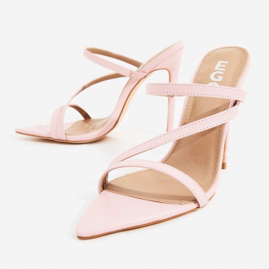 EGO Aria Toe Strap Heel Mule In Light Pink Faux Leather ~ strappy mules