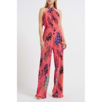 Artemisia Coral Pleated Jumpsuit by WtR | Wolf & Badger | loose fitted wide leg bottom paired with a halter neck top