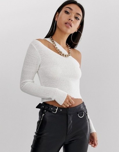 ASOS DESIGN asymmetric knitted top in white | cut-out crop tops - flipped