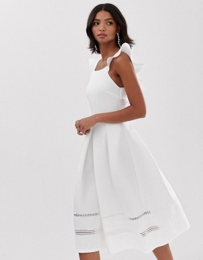 ASOS DESIGN lace insert ruffle back midi prom dress in ivory | cute fit and flare frock - flipped