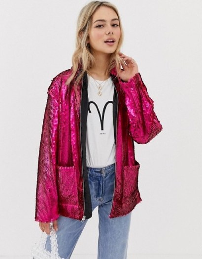 ASOS DESIGN Sequin Jacket in pink - flipped