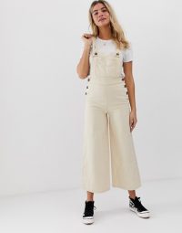 ASOS DESIGN denim dungaree with wideleg in stone | cropped leg overalls | neutral wide leg dungarees