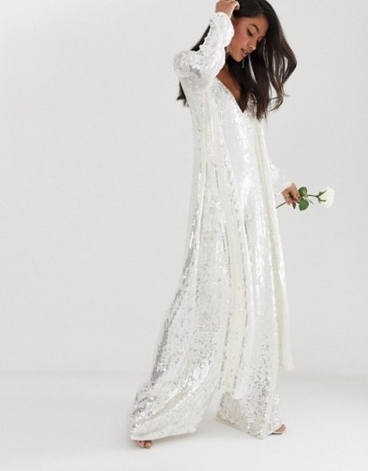 ASOS EDITION split side jacket in sequin in white | luxe maxi jackets - flipped