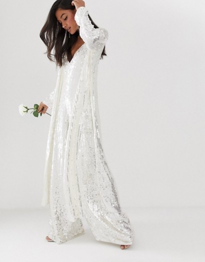 ASOS EDITION split side jacket in sequin in white | luxe maxi jackets