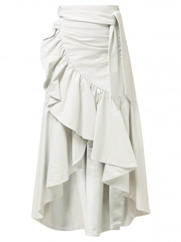 RODARTE Asymmetric ruffled leather skirt in white ~ ruffle trimmed wrap skirts - flipped