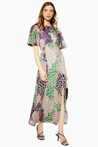 TOPSHOP Austin Floral Print Angel Sleeve Midi Dress in Blush. MULTI PRINTS - flipped