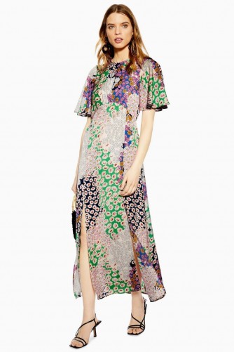 TOPSHOP Austin Floral Print Angel Sleeve Midi Dress in Blush. MULTI PRINTS
