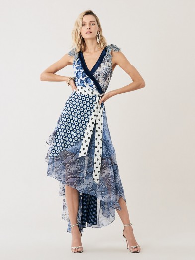 Diane von Furstenberg Ava Silk High-Low Wrap Dress Berries Ivory Multi ~ feminine asymmetric wrap dresses