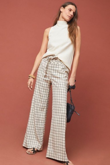 Anthropologie Windowpane Trousers in Black and White | checked pants - flipped