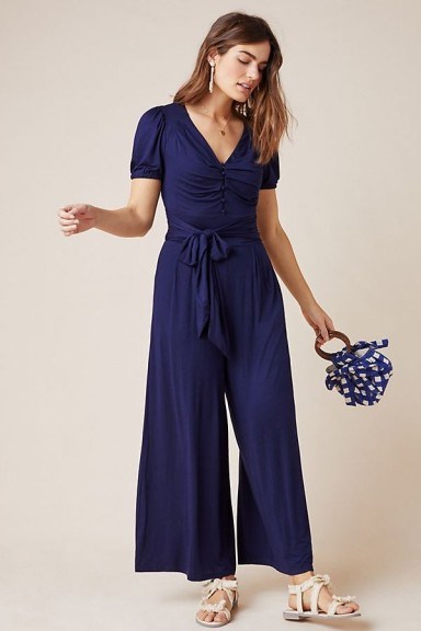 Maeve Joanie Floral-Print Jumpsuit Navy ~ blue front tie jumpsuits - flipped