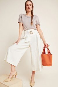 Anthropologie Beach Belted Trousers Neutral Motif | cropped wide-leg