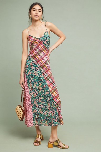 Kachel Elena Silk Slip Dress | mixed print cami frock
