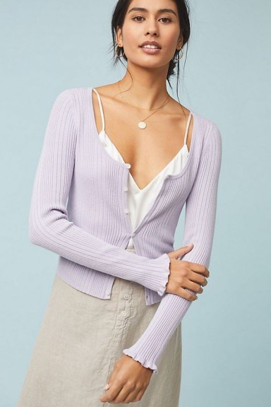 Anthropologie Leah Ribbed Cardigan in Lavender | feminine knits - flipped