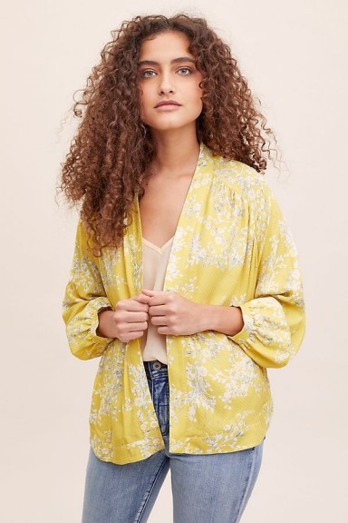Anthropologie Lauren Floral Kimono in Yellow Motif | lightweight spring jacket