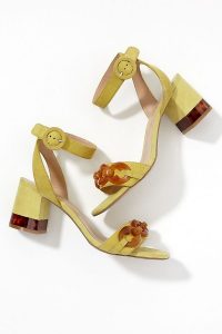 Bruno Premi Tortoiseshell-Detailed Suede Heels in Yellow | luxe style spring sandals