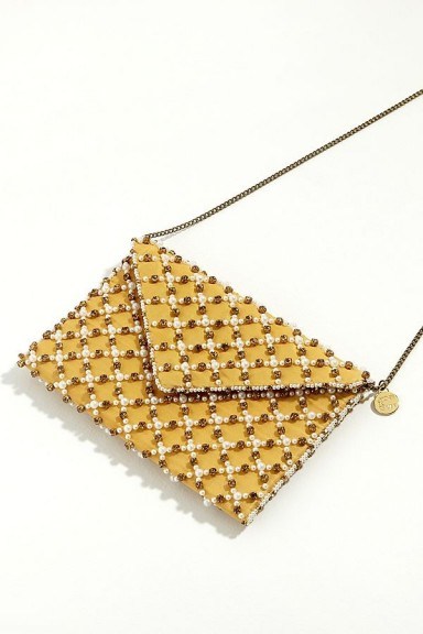 St Xavier Jonquille Beaded Clutch Bag in Yellow - flipped