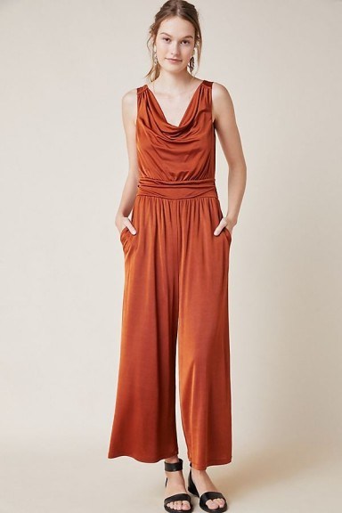 Maeve Enchantment Jumpsuit in copper ~ draped front jumpsuits - flipped