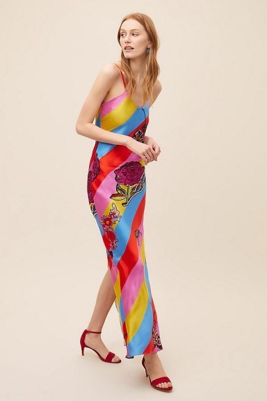 Jessica Russell Flint Laurie Botanical Striped-Silk Maxi Dress ~ bright rainbow stripes - flipped